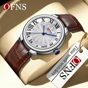 Нарученные часы Ofns Top Quartz Watches для мужчин Высококачественные кожаная сталь.