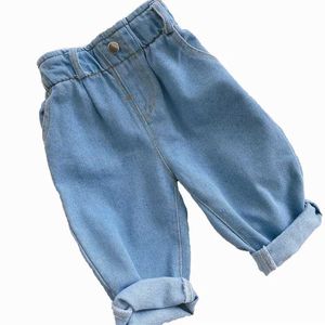 Trousers 2023 Autumn/Winter New Jeans Baby Girls Clothing Baby Boys Clothing High Waist Solid Color Warm Jeans Childrens ClothingL2403