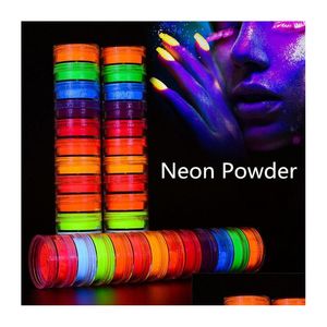 Nook cienia Neon impreza proszek 12 kolorów w 1 zestaw świetlistych cieni do powiek Paznokcie Pigment Pigment Fluorescencyjny manicure paznokcie grafika Dostawa H Dhqu5