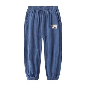 As calças infantis shorts são meninos e meninas com linho de algodão cintura elástica de cor sólida verão mosquito calças de roupas da rede de crianças 100-160cml2403