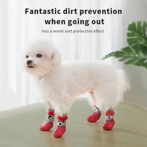 4pcsset Хлопковые собачьи ботинки водонепроницаемые нельзя резиновые подошвы кошки собак носки для чихуахуа щенка кошка дождь снежные ботинки.
