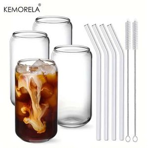 Tumblers Drinking Glasses Cup With Glass Straw 4PCS Set kan formas för öl Iced Coffee Whisky Sodavatten Vatten 2 Rengöringsborstar H240506