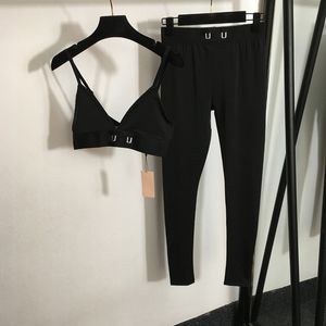 Classic Yoga Tracksuits Sexy Bras Leggings Black Sling Tops Rompers Set Letters Embroidery Two Pieces Tracksuits