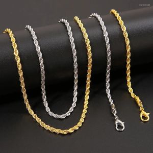 Chains Gold Color Metal 3mm Width Thick Twist Rope Chain Necklace For Men Chunky Hip Hop Punk Bold Necklaces Jewelry Accessories Gift