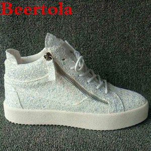 Sets/Anzüge Neue Pailletten -Männer -Sneaker runden Zehen Schnüre -up Reißverschluss lässige Männer Flats White Bling Bling High Top Freizeitstil Chaussures Hommes Hommes