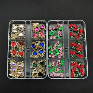 Tırnak Sanatı Rhinestones Kristal Cam Taşlar Taşlar 3D Alaşım Kalp Dekorasyonu Karışık Takılar Elmaslar Malzemeler İçin DIY 240425