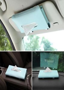 Läderbilvävnadslåda Handduk Ställer in Sun Visor Holder Auto Interiör Förvaringsdekoration för tillbehörslådor NAPKINS3831318