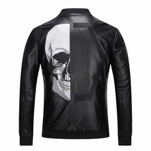 Philipps Plain Men's Jacket PP Skull Brand Autumn Winter Winter Slim Faux Leather Blazer Collar Simulação Hip Hop Streetwear Coleção de motocicletas Jaquetas de casaco externo