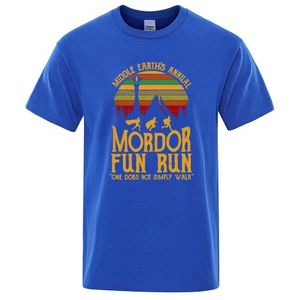 Erkek Tişörtleri Yaz Pamuk Tişörtleri Erkekler Orta Dünya Yıllık Mordor Fun Run Baskı Kadınlar Tshirts Büyük Boyutlu Sabit Strt Hip Hop Erkekler T240505