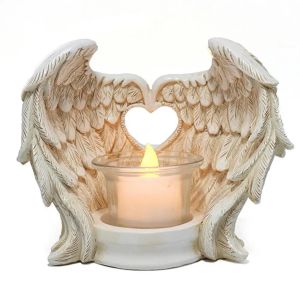 Tutucular Angel Wings Mum Tutucu Vintage Guardian Çay Işık Mum Tutucular Dekoratif Reçine Angel Figürin Kalp Şekli Kanatlar Ca