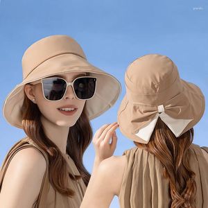 Berets Xinbaoguan Polyester Fiber Summer Outdoor Dual Color Bow Fisherman Hat With Sun Shading And Protection Big Brim