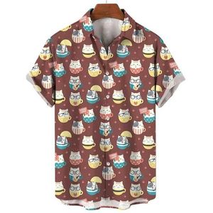 Koszulki męskie kreskówki śliczne kota 3D drukowane bluzki dla mężczyzn ubrania harajuku hawajskie graficzne koszule plażowe