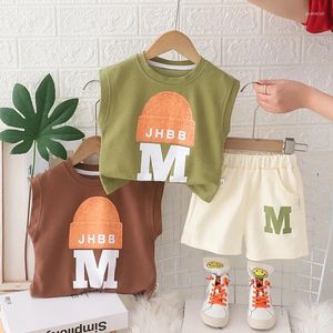 Kleidungsstücke Kinder Kinder Weste Anzug 2 PCS Set Summer Cotton T-Shirt Girl Shorts Kleidung Jungen Mädchen Ärmeloses Tragen Tuch