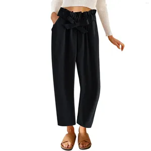 Women's Pants For Women Fashion Work Casual Panties Loose Wide Leg Elastic Waist Solid Color Drawstring Straight Pockets Trousers