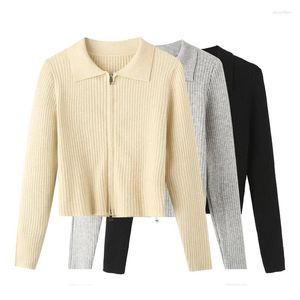 Kvinnors stickor beskurna tröjor Kvinnor Sexig preppy stil koreansk mode svart skörd cardigan långärmad topp stickad zip upp lyxkläder