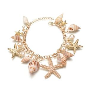 Charm bracelet Obega Summer Conch And starfish Charm Bracelet For Woman Chic White Imitation Pearl Gold Color Adjustable Chain Beach Jewelry