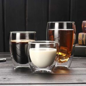 Tambuli a 5 dimensioni a doppia parete in vetro isolato in vetro trasparente tazze da caffè espresso in birra fatta a mano Tè latte di vetro tazze di whisky da whisky H240506
