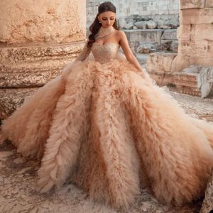 Abiti da sposa abiti spalla una palla eleganti maniche lunghe paillettes perle organza corpi da sposa abiti da sposa chic dubai dubai macedos made d.