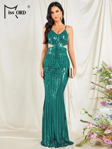 Casual Dresses Missord 2024 Green Spaghetti Cutout Sequin Mermaid Evening Elegant Beautiful Women's Prom Party Dress