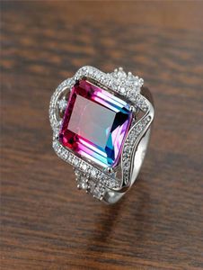 Anéis de casamento charme fêmea arco -íris anel de cristal de ouro rosa de ouro prata para mulheres luxo quadrado zircão de pedra de noivado de pedra ringwedding8427169