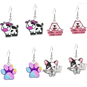 Dangle Earrings Glitter Cows Dog Acrylic For Women Jewelry Flat Back Charms Large Animals Ear Rings Gifts