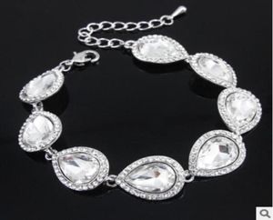 Nowe kryształowe zestawy biżuterii ślubnej srebrny kolor łzy bransoletki dla bransoletki