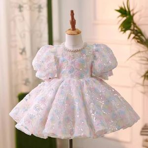 2024 Girls Dresses in pizzo Tulle Flower Girls Dress Princess per bambino festa di nozze per bambini juniorbridesmaid maxi pallone da ballo da ballo da sera