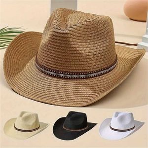 Breda randen hattar hink hattar 1 bit strass dekorerad bohemisk denim hatt stren denim hatt mode bred brun jazzhatt J240506