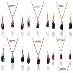 Orecchini Necclana 14k Giallo Oro Oro Rosso Garnet Acrilico Crystal Earing Set7531505 Set di gioielli di consegna a goccia DH1R4