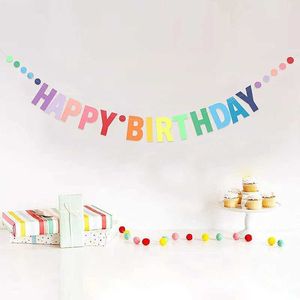 Bannerflaggor Rainbow Happy Birthday Dots Papper Banner Dekorationer Färgglada baby shower Garlands födelsedagsfest hängande flagga parti