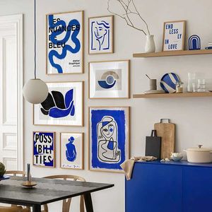 Lpapers escandinavos simples abstrato de parede arte azul linhas corpora
