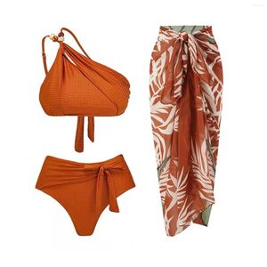 Damenbadebekleidung Frau Schwimmanzug mit Shorts Frauen Vintage Colorblock abstrakter Blumendruck 1 Vertucken Sie zwei sportliche Bikini -Set