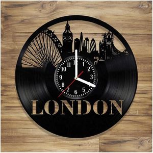 Wall Clocks London Black Home Decor Hanging Unusual Creative Record Digit Alarm Clock Round Decoration Drop Delivery Dhsfc
