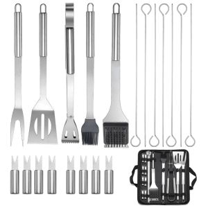 Accessories LMETJMA 20Pcs BBQ Grill Tools Set Stainless Steel Heavy Duty Grilling Accessories Kit Grill Utensils Set with Canvas Bag JT49