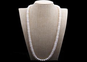 Design 1011mm 82 cm White Freshwater Pearl Stor ångad bröd Runda pärlor Pärlhalsband tröja kedja mode smycken25747511168