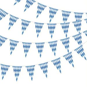 Bannerflaggor 10 meter Oktoberfest Bayerian Blue White Lattice Plastic Banners Flag Pennant For Bar Beer Oktoberfest tema Party Decorations