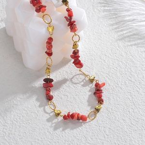 Chains Bohemia Irregular Red Natural Handmade Necklace Vintage Stainless Steel Women Choker For Mom Girlfriend Gift