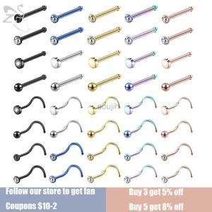 Body Arts ZS 6-12pcs/lot Colorful CZ Crystal Nose Stud Stainless Steel Nose Piercing Screw S-Shape Retainer 3MM Nostril Piercing Jewelry d240503