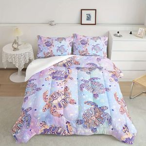 Capa de edredão 3pcs edredom Ocean Watercolor Bedding Bedding Náutico Sea Animal Reptile Cama para decoração de quarto (1*Consolador + 2*travesseiro)