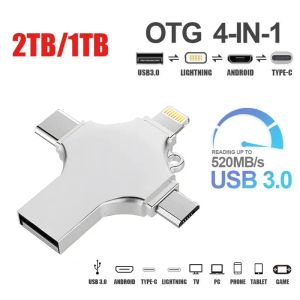 Adaptador 4 em 1 2 TB METAL USB3.0 DIVERSAS FLASH OTG Pendrive de alta velocidade 1 TB 64 GB Dual Memoria Memoria Usb Flash Disk Adaptador