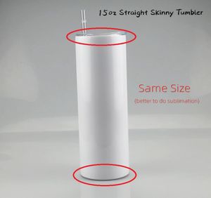 Sublimation 15oz Straight Skinny Tumbler with Lid Straw Leakproof Stainless Steel Water Bottles Double Wall Insulated Vacuum Cups5672032