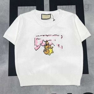 Women's T-Shirt designer o-neck short sleeve terry cloth embroidery dinosaur pattern cute knitted tees shirt SML EG8D