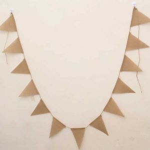 Bannerflaggor 13 Flaggor Rustik Burlap Lace Bunting Wonderful Chic Wedding Jute Hessian Banner Vintage Shabby Fabric Bunting Decoration