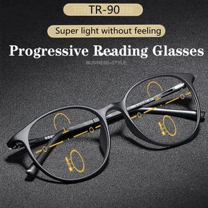 Ultralight TR90 Multi-Focal Progressive-Lesebrille Männer Frauen Anti Blue Ray Presbyopic Brille Round Brille 240416