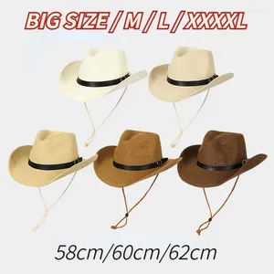 Berets Extra Large Size 62cm Foldable Jazz Sun Hat Men Women Summer Beach Lanyard Sunscreen Outdoor Sports Straw Wholesale