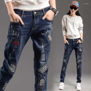 Women's Jeans Women's Embroidered Leggings Large Size Korean Version Slim Fit And Thin Patch Hole Pants