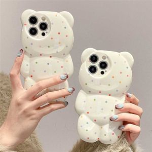 Handyfälle Ins Korea niedliche 3D -Süßigkeiten kleiner Tupfen -Bärenhülle für Telefon 15 Pro 11 12 13 14 Pro Max Cartoon Silicon Schockdcover