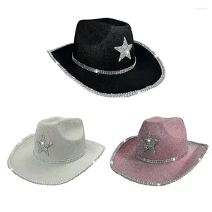 Berets Western Cowboy Hat Rola zagraj kostium Cowgirl Błyszcząca głowica proszkowa