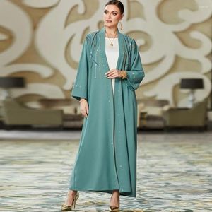 Roupas étnicas Dubai Turquia Islã Kaftan Robe sólido abayas aberto para mulheres femme costura de costura drill musulmane ramadan roupas de vestido muçulmano