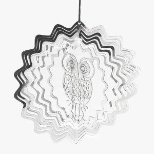 Decorations Owl Wind Spinner Catcher Metal Flowing Rotating 3D Mirror Reflection Windchimes Pendant Garden Hanging Decoration Bird Deterrent